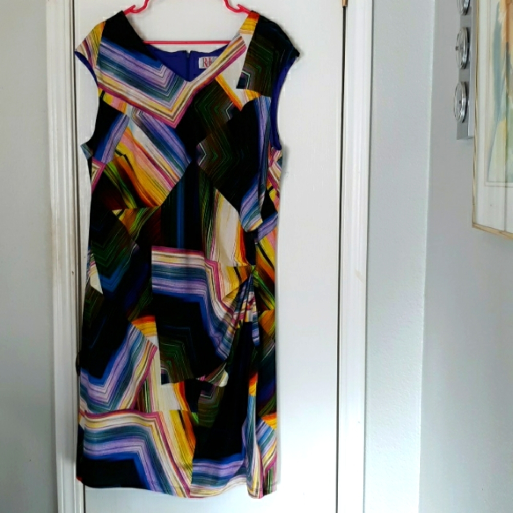 Vintage R&K Originals Multicolor Midi Dress Abstract Geometric Print Sz 1X